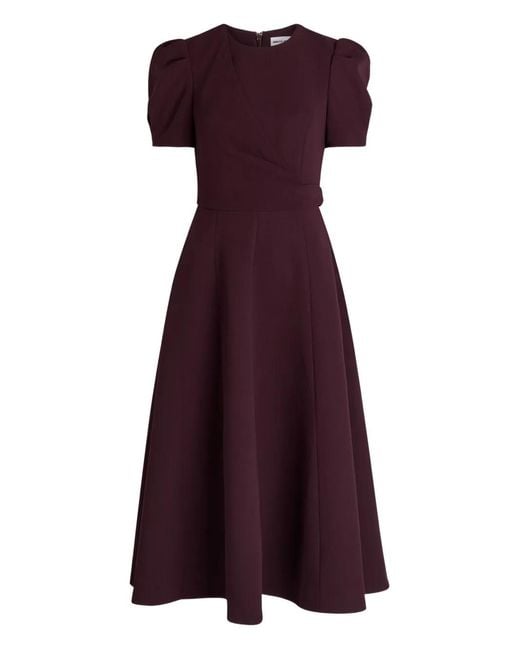 Rebecca Vallance Purple Syrah Puff-Sleeve A-Line Midi Dress