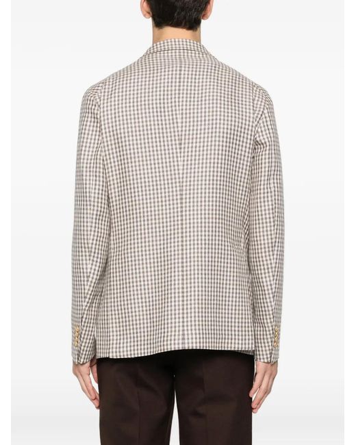 Tagliatore Natural Gingham-Pattern Single-Breasted Blazer for men