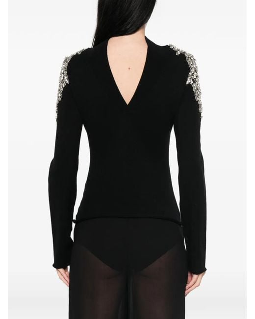 Circus Hotel Black Crystal-Embellished Cut-Out Sweater