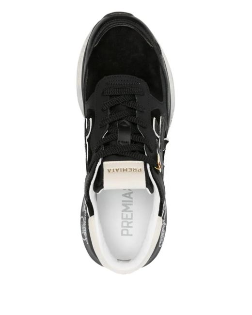 Premiata Black Leather Graphic Charm Sneakers