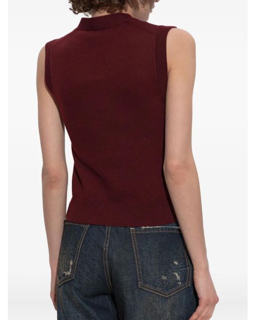 DSquared² Red V-Neck Sleeveless Wool Top