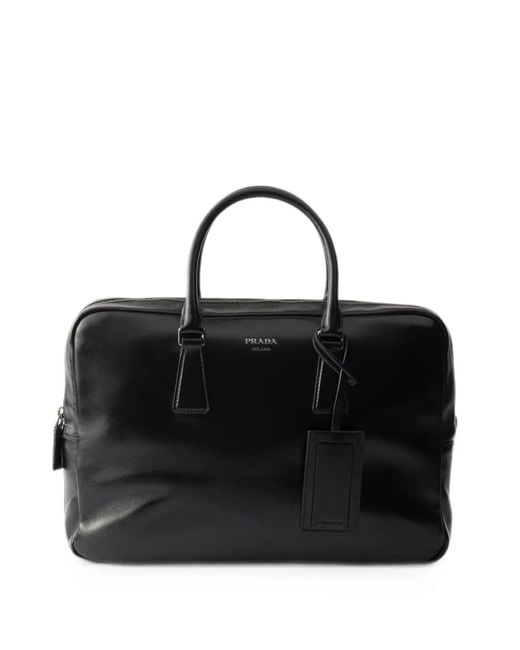 Prada Black Leather Work Bag for men