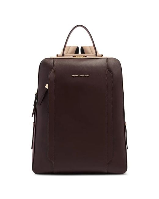 Piquadro Brown Rfid-Blocking Leather Laptop Backpack