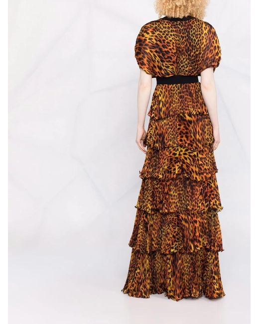 Roberto Cavalli Brown Leopard-Print Long Evening Dress