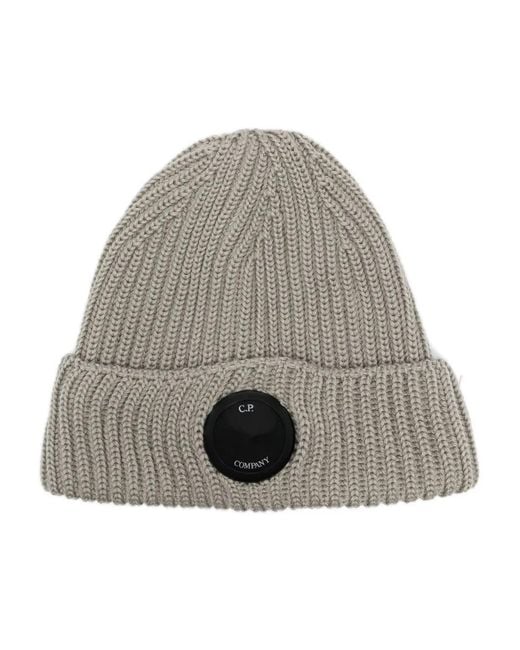 C P Company Gray Lens Detail Wool Beanie for men