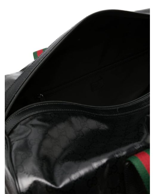 Gucci Black Large Web-detail Leather Holdall for men