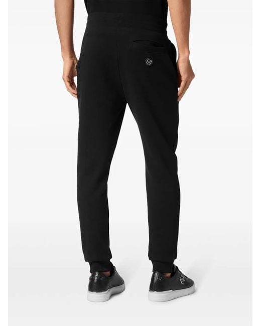 Philipp Plein Black Tiger-Appliqué Drawstring Track Pants for men