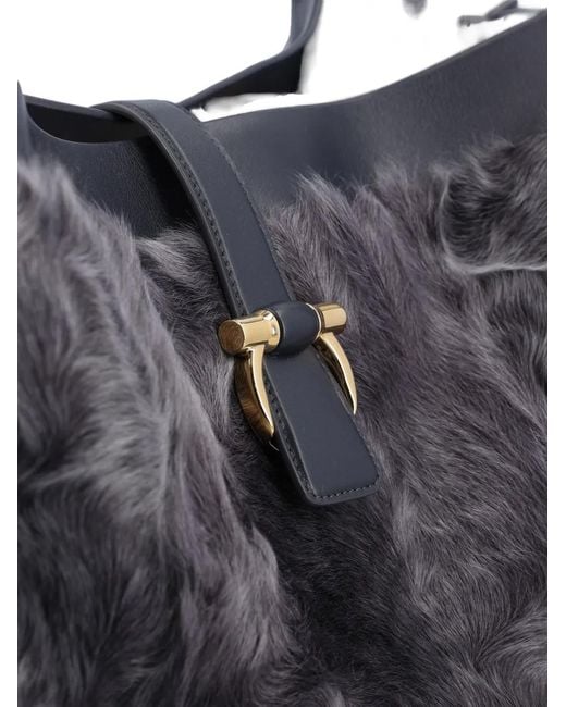 Ferragamo Gray Fur Panelled Tote Bag