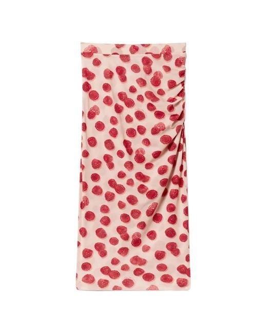 Stella McCartney Red Raspberry-Print Ruched Skirt