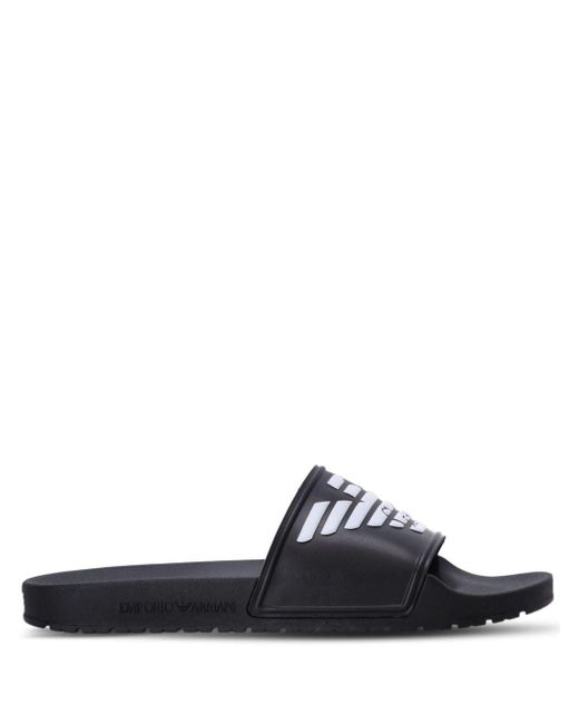 Emporio Armani Black Logo-embossed Ridged-sole Slides for men