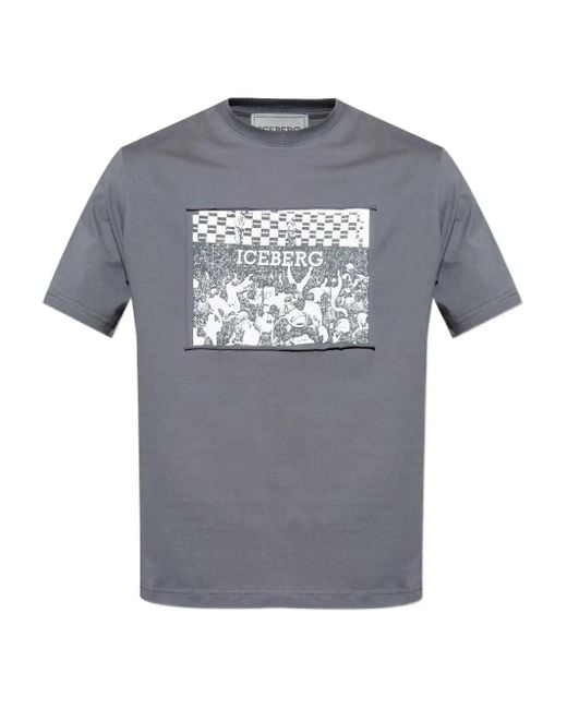 Iceberg T-Shirt Met Patch En Grafische Print in het Gray voor heren