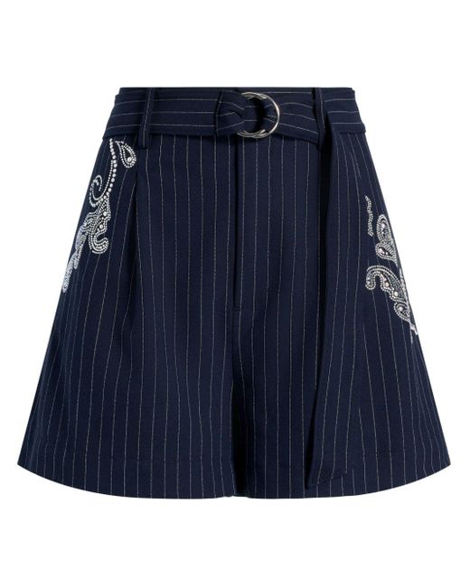 Cinq À Sept Blue Rebecca Paisley-embroidered Pinstripe Shorts