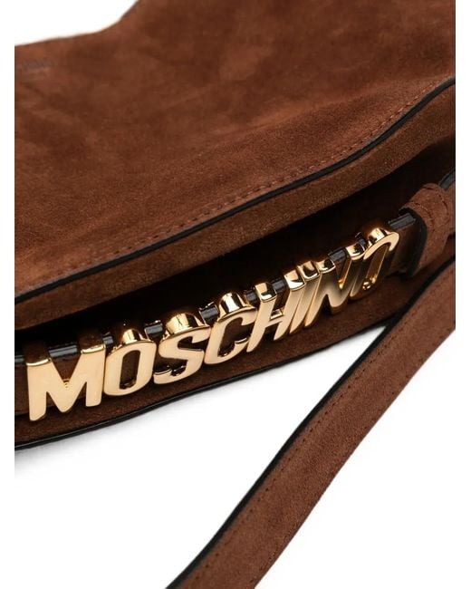 Moschino Brown Suede Logo-Detail Tote Bag