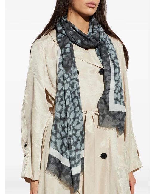 AllSaints Gray Leopard-Print Frayed Scarf