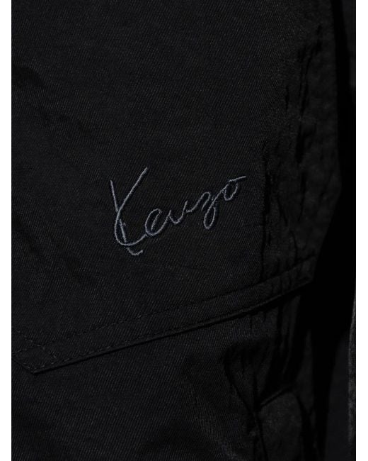 KENZO Black Logo-Embroidered Hooded Jacket for men