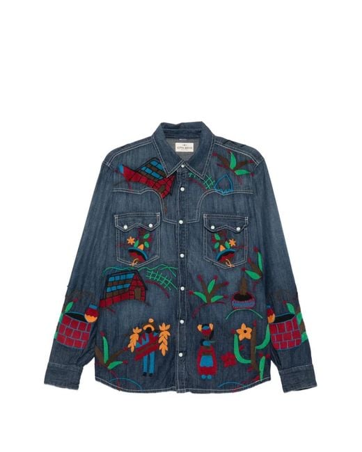 Antik Denim Blue Embroidered Denim Shirt