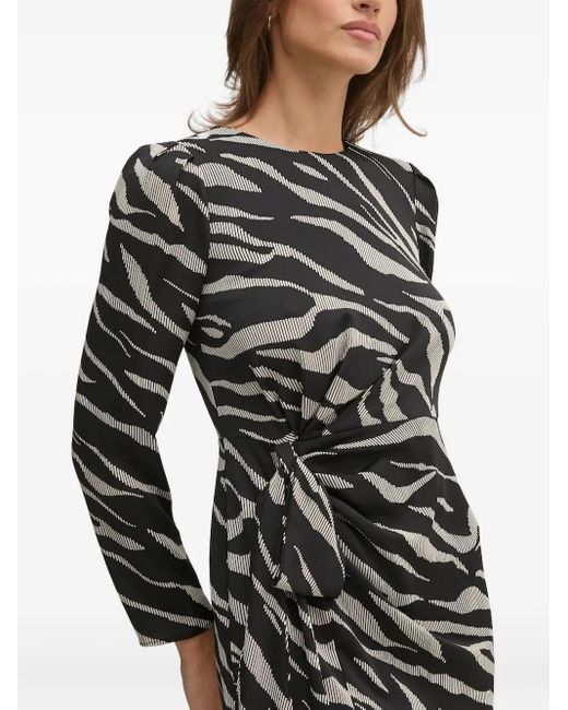 DKNY Black Zebra-Print Puff-Sleeve Mini Dress