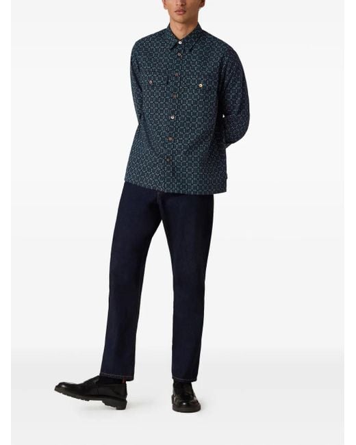 Paul Smith Blue Geometric-Print Pocket Shirt for men