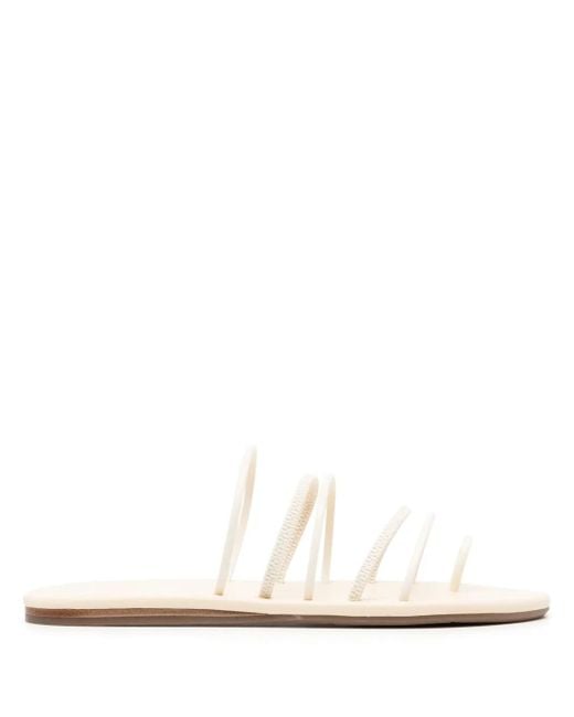 Ancient Greek Sandals White Imatio Leather Flat Sandals