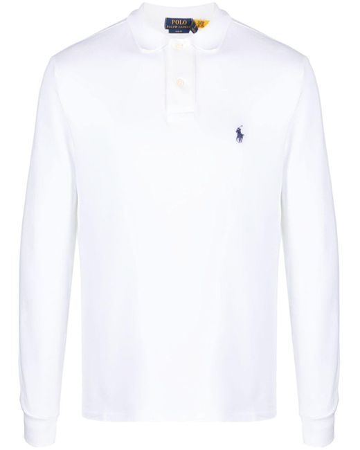 Polo Ralph Lauren White Polo Pony-embroidered Long-sleeve Polo Shirt for men
