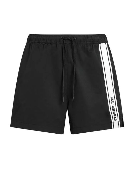 Karl Lagerfeld Black Elongated-Logo Swim Shorts for men