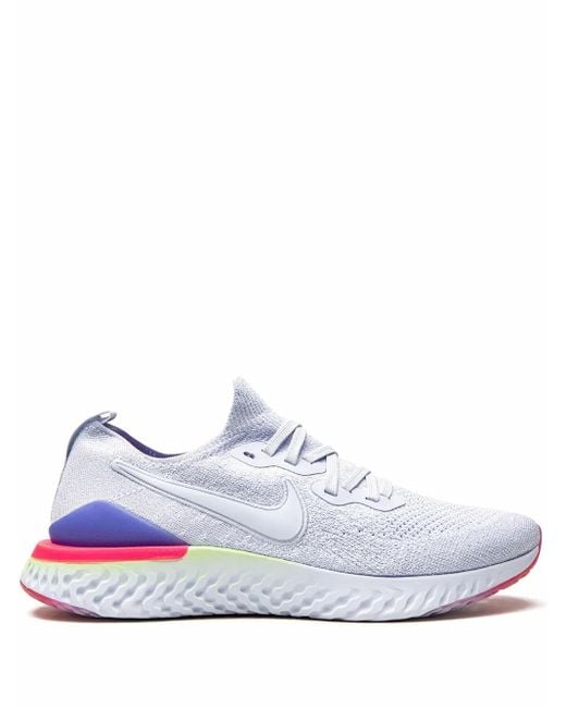 Nike White Epic React Flyknit "Hydrogen/Sapphire/Lime Bl" Sneakers