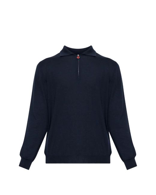 Kiton Blue Quarter-Zip Long-Sleeve Polo Shirt for men