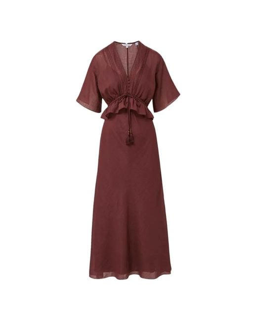 Veronica Beard Red Dominick Ruffled Lace-Trim Midi Dress