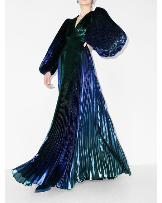 Givenchy Blue Pouf Sleeve Pleated Gown