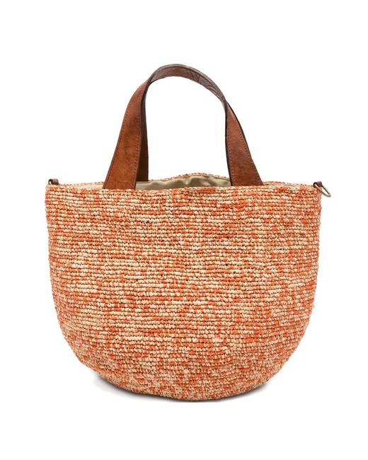 IBELIV Orange Mirozy Raffia Handles Tote Bag