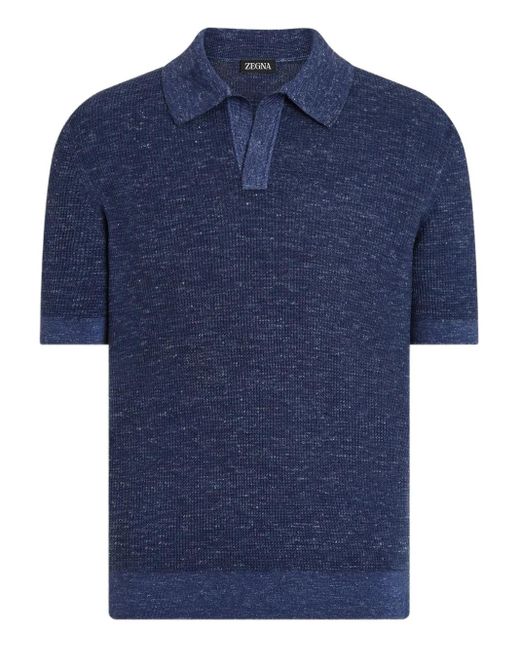 Zegna Blue Mélange-Effect Polo Shirt for men