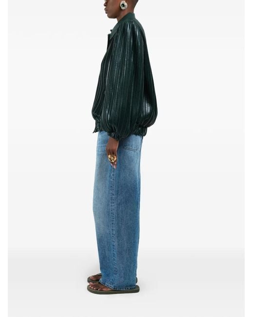 ROWEN ROSE Green Pleated Short Bomber Jacket