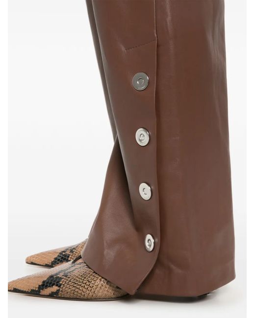 Sportmax Brown Spxcinepresa Press-Stud Leather Trousers