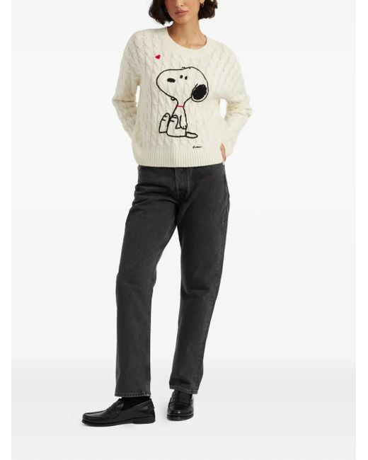 Chinti & Parker White X Peanuts Snoopy-Motif Cable-Knit Sweater