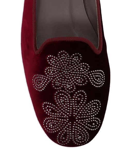 Castaner Red Floral-Motif Velvet Loafers