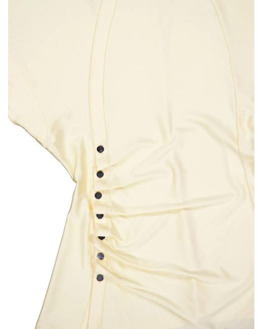 Rabanne Yellow Draped-Detail Round-Neck Blouse