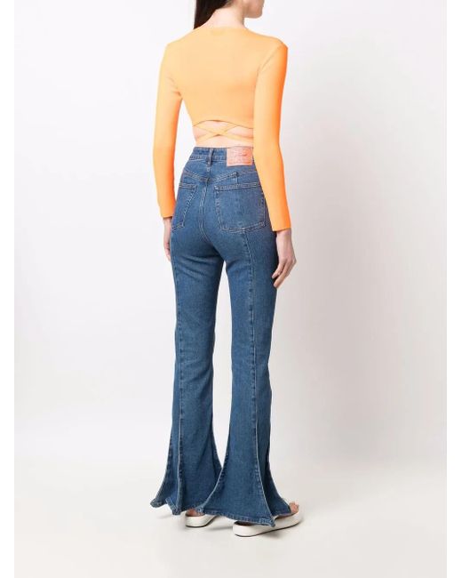MSGM White Haut Crop En Maille À Design Cache-Cœur