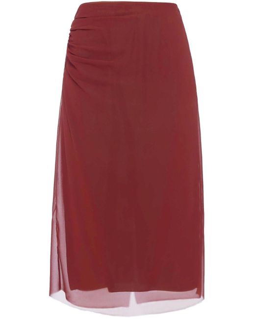 Prada Red Semi-sheer Midi Pencil Skirt