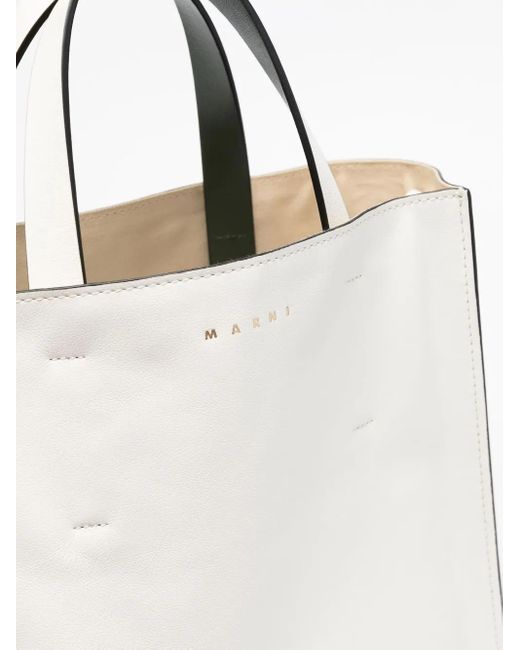 Marni White Small Museo Leather Tote Bag