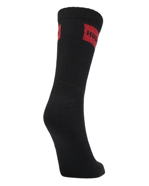 HUGO Black Logo-Label Rib Socks (Pack Of Three)