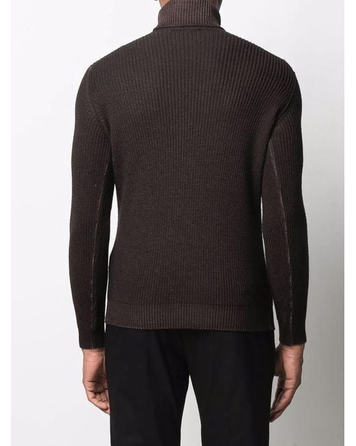 Dell'Oglio Black Merino Knit Roll Neck Jumper for men