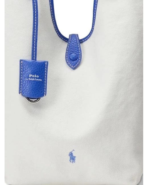 Polo Ralph Lauren Blue Leather-Trimmed Canvas Tote Bag