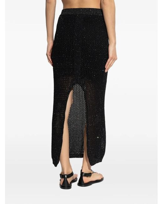 Akep Black Sequin-Embellished Knitted Maxi Skirt