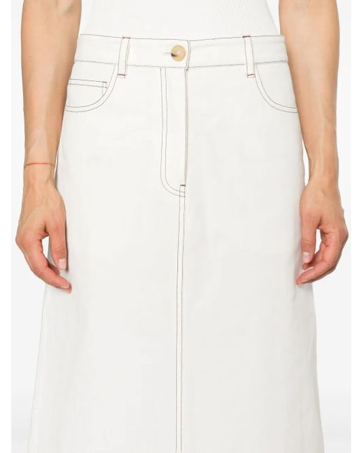 Totême  White Contrast-Stitching Midi Skirt