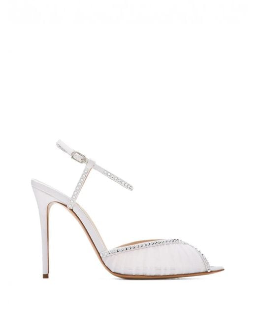 Andrea Wazen White Katy Crystal-Embellished Sandals