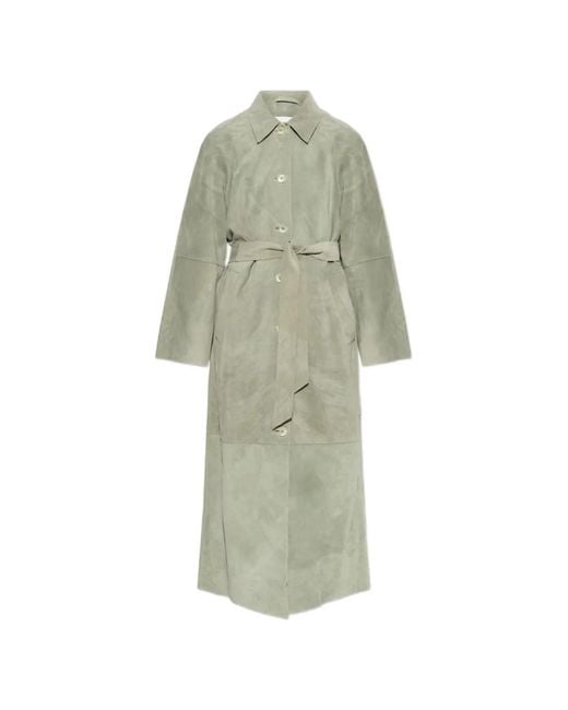 Samsøe & Samsøe White Sarae Belted Suede Coat