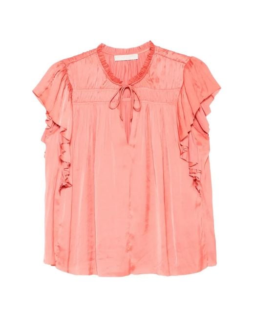 Ulla Johnson Pink Agosta Ruffled Tie Top