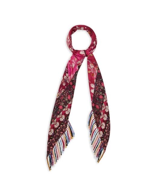Pierre Louis Mascia Red Floral Print Fringed Scarf