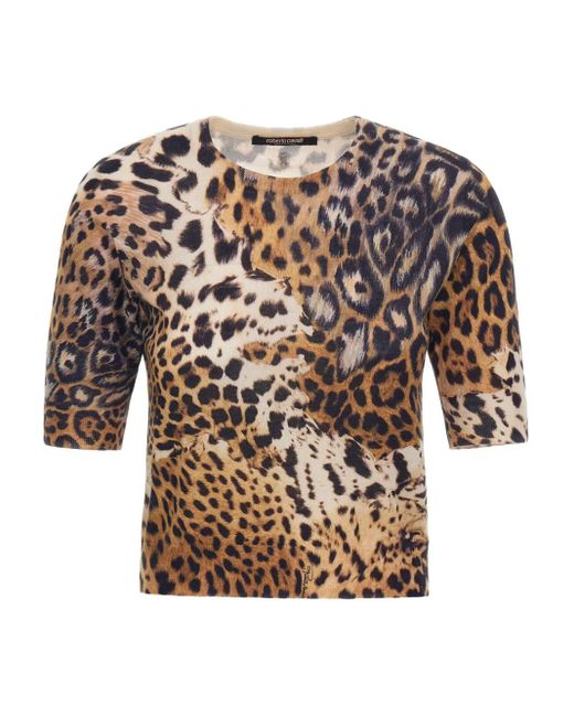 T-Shirt À Imprimé Léopard Roberto Cavalli en coloris White