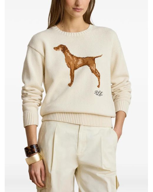 Ralph Lauren White Intarsia-Knit Vizsla Sweater